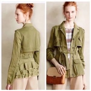 Hei Hei Anthropologie Ruffleback Anorak Olive Green Military Jacket XS EUC